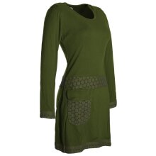 Vishes Damen Langarm Shirt Kleid Jersey Tunika Hippie Blumen sidebag olive 42-44