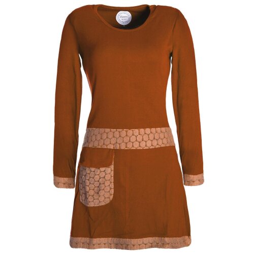 Vishes Damen Langarm Shirt Kleid Jersey Tunika Hippie Blumen sidebag orange 38