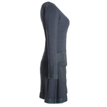 Vishes Damen Langarm Shirt Kleid Jersey Tunika Hippie Blumen sidebag schwarz 36