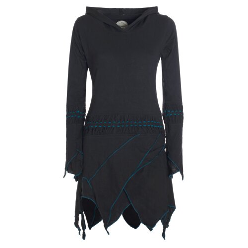 Vishes Langarm Damen Elfen Zipfel Kleid Tunika mit Zipfelkapuze schwarz 44
