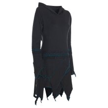 Vishes Langarm Damen Elfen Zipfel Kleid Tunika mit Zipfelkapuze schwarz 44