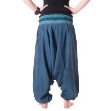 Vishes Sommer Haremshose leichte Pluderhose - Lange Größe blauschwarz