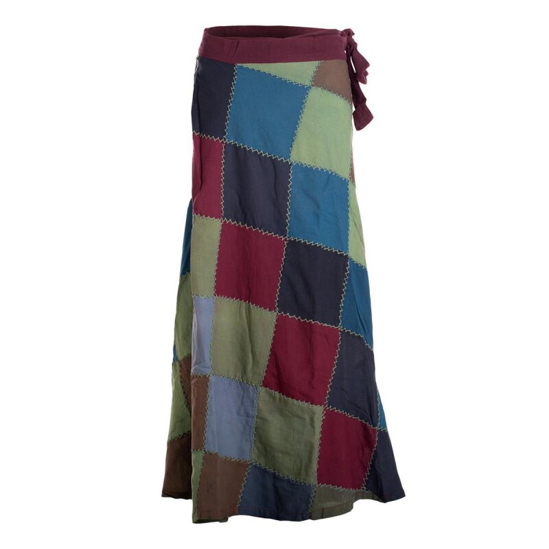 Vishes Patchwork-Rüschenrock Aus Baumwolle – Handbedruckt, Mit Taschen Und Dehnbarem Bund