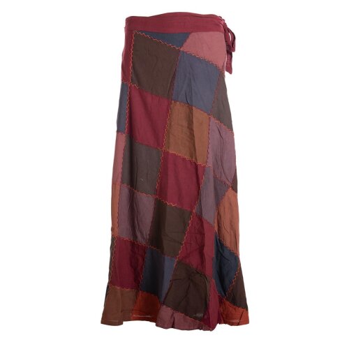 Vishes - Langer Damen Patchwork-Rock Wickel-Rock Wickel-Kleid Karos dunkelrot 97 cm