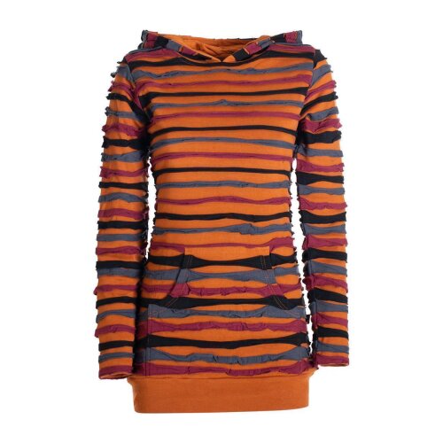 Vishes Damen Kapuzenshirt Kapuzenpullover Hoodie Shirt mit Kapuze gestreift Streifen orange 34