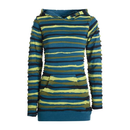 Vishes Damen Kapuzenshirt Kapuzenpullover Hoodie Shirt mit Kapuze gestreift Streifen türkis 36