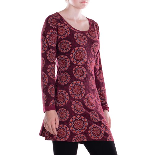 Vishes - Leichtes Langarmshirt-Kleid Damen Kleider Langarm Tunika retro dunkelrot 42