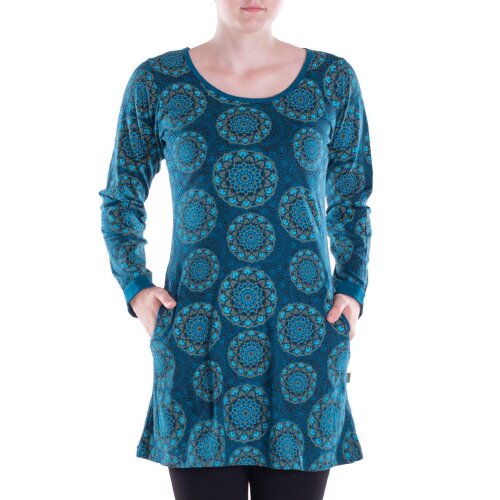 Vishes - Leichtes Langarmshirt-Kleid Damen Kleider Langarm Tunika retro türkis 42