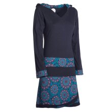 Vishes - Long Hoodie Kleid Damen mit Kapuze Langarm Kleider Kapuzenkleid schwarz 36