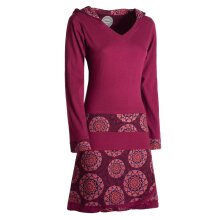 Vishes - Long Hoodie Kleid Damen mit Kapuze Langarm Kleider Kapuzenkleid dunkelrot 36