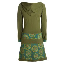 Vishes - Long Hoodie Kleid Damen mit Kapuze Langarm Kleider Kapuzenkleid olive 36