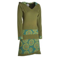 Vishes - Long Hoodie Kleid Damen mit Kapuze Langarm Kleider Kapuzenkleid olive 36