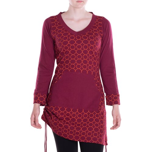 Vishes - Leichtes Langarmshirt-Kleid Kurze Damen Kleider Langarm Tunika dunkelrot 40