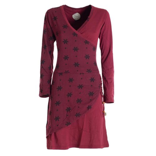 Vishes Langarm Damen Jerseykleid aus Baumwolle mit Bändern und Blümchenmuster dunkelrot 46-48