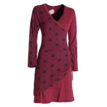 Vishes Langarm Damen Jerseykleid aus Baumwolle mit Bändern und Blümchenmuster dunkelrot 46-48