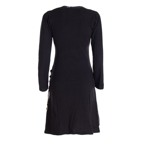 Vishes Langarm Damen Jerseykleid aus Baumwolle mit Bändern und Blümchenmuster schwarz 38