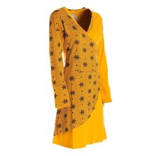 Vishes Langarm Damen Jerseykleid aus Baumwolle mit Bändern und Blümchenmuster gelb 38