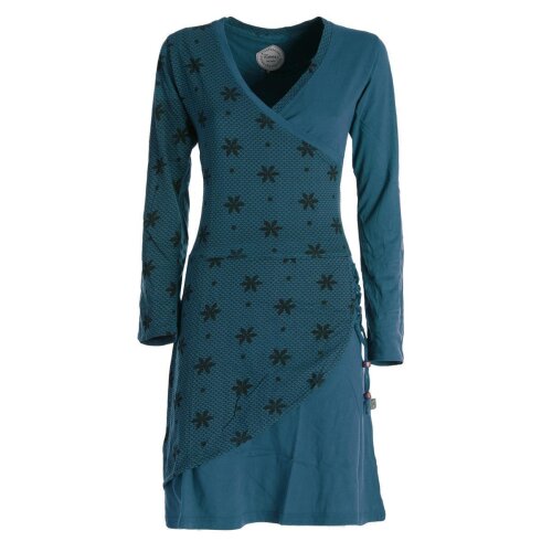 Vishes Langarm Damen Jerseykleid aus Baumwolle mit Bändern und Blümchenmuster türkis 34