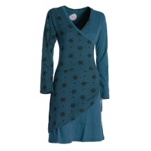 Vishes Langarm Damen Jerseykleid aus Baumwolle mit Bändern und Blümchenmuster türkis 36