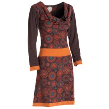 Mandala-Blumen Langarm-Kleid Damenkleid Shirtkleid Jerseykleid mit Wasserfallkragen braun 34