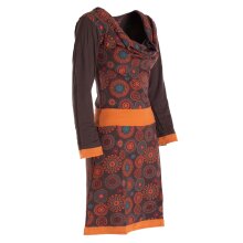 Mandala-Blumen Langarm-Kleid Damenkleid Shirtkleid Jerseykleid mit Wasserfallkragen braun 34