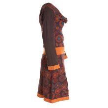 Mandala-Blumen Langarm-Kleid Damenkleid Shirtkleid Jerseykleid mit Wasserfallkragen braun 38