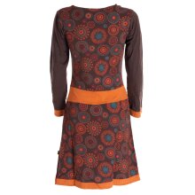 Mandala-Blumen Langarm-Kleid Damenkleid Shirtkleid Jerseykleid mit Wasserfallkragen braun 42-44