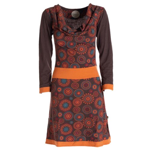 Mandala-Blumen Langarm-Kleid Damenkleid Shirtkleid Jerseykleid mit Wasserfallkragen braun 46
