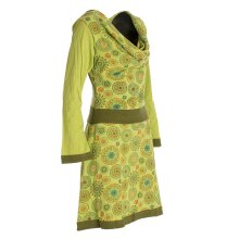 Mandala-Blumen Langarm-Kleid Damenkleid Shirtkleid Jerseykleid mit Wasserfallkragen hellgrün 40