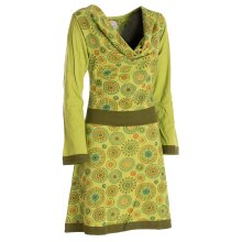 Mandala-Blumen Langarm-Kleid Damenkleid Shirtkleid Jerseykleid mit Wasserfallkragen hellgrün 42