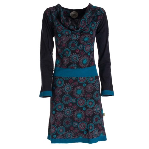Mandala-Blumen Langarm-Kleid Damenkleid Shirtkleid Jerseykleid mit Wasserfallkragen schwarz 44