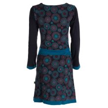 Mandala-Blumen Langarm-Kleid Damenkleid Shirtkleid Jerseykleid mit Wasserfallkragen schwarz 44