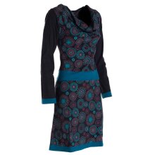 Mandala-Blumen Langarm-Kleid Damenkleid Shirtkleid Jerseykleid mit Wasserfallkragen schwarz 44