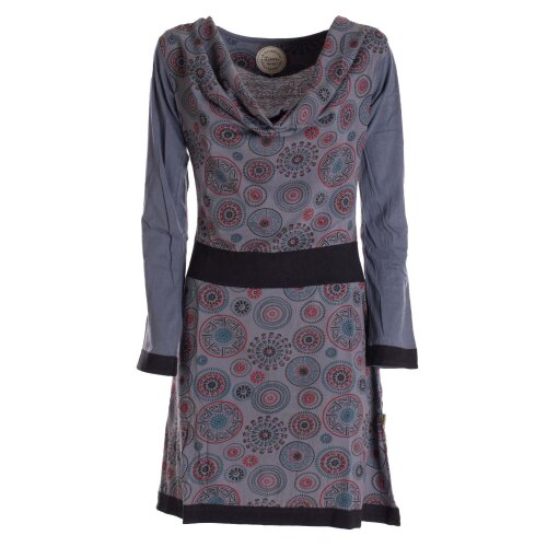 Mandala-Blumen Langarm-Kleid Damenkleid Shirtkleid Jerseykleid mit Wasserfallkragen grau 36