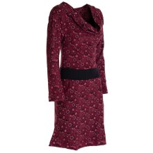 Vishes Damen Blumen Langarm-Kleid Damenkleid Shirtkleid Jerseykleid mit Wasserfallkragen dunkelrot 42