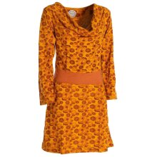 Vishes Damen Blumen Langarm-Kleid Damenkleid Shirtkleid Jerseykleid mit Wasserfallkragen gelb 34