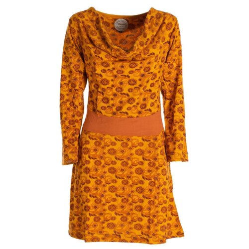 Vishes Damen Blumen Langarm-Kleid Damenkleid Shirtkleid Jerseykleid mit Wasserfallkragen gelb 40