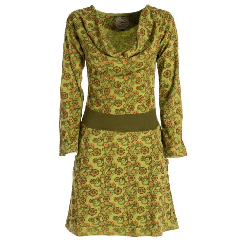 Vishes Damen Blumen Langarm-Kleid Damenkleid Shirtkleid Jerseykleid mit Wasserfallkragen hellgrün 36