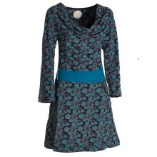 Vishes Damen Blumen Langarm-Kleid Damenkleid Shirtkleid Jerseykleid mit Wasserfallkragen schwarz 36