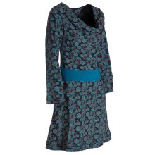 Vishes Damen Blumen Langarm-Kleid Damenkleid Shirtkleid Jerseykleid mit Wasserfallkragen schwarz 48