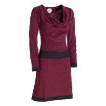 Vishes Langarm Damen Kleid Wasserfallkragen Bio-Baumwolle farbiger Bund dunkelrot 34