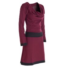 Vishes Langarm Damen Kleid Wasserfallkragen Bio-Baumwolle farbiger Bund dunkelrot 34