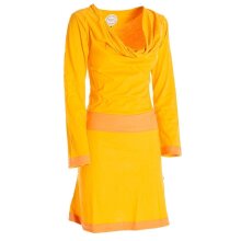 Vishes Langarm Damen Kleid Wasserfallkragen Bio-Baumwolle farbiger Bund gelb 38