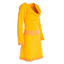Vishes Langarm Damen Kleid Wasserfallkragen Bio-Baumwolle farbiger Bund gelb 38