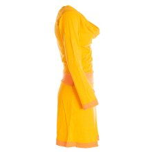 Vishes Langarm Damen Kleid Wasserfallkragen Bio-Baumwolle farbiger Bund gelb 38