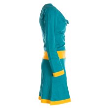 Vishes Langarm Damen Kleid Wasserfallkragen Bio-Baumwolle farbiger Bund türkis 38