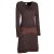 Vishes Bequemes Langarm Damen Kleid mit Wasserfallkragen Bund bedruckt Taschen  braun 38