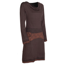 Vishes Bequemes Langarm Damen Kleid mit Wasserfallkragen Bund bedruckt Taschen  braun 44