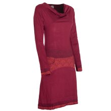 Vishes Bequemes Langarm Damen Kleid mit Wasserfallkragen Bund bedruckt Taschen  dunkelrot 40