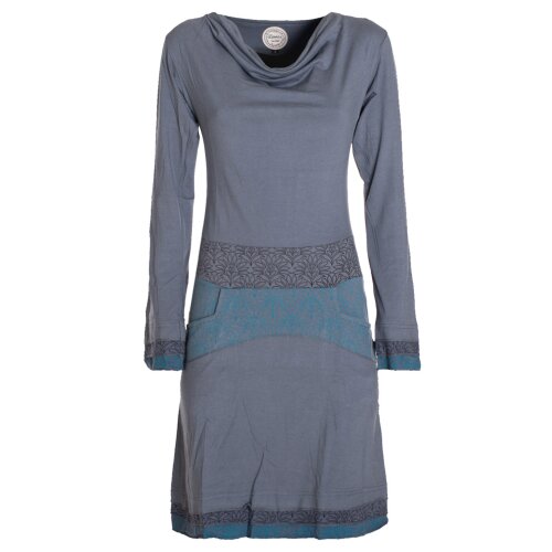 Vishes Bequemes Langarm Damen Kleid mit Wasserfallkragen Bund bedruckt Taschen  grau 46